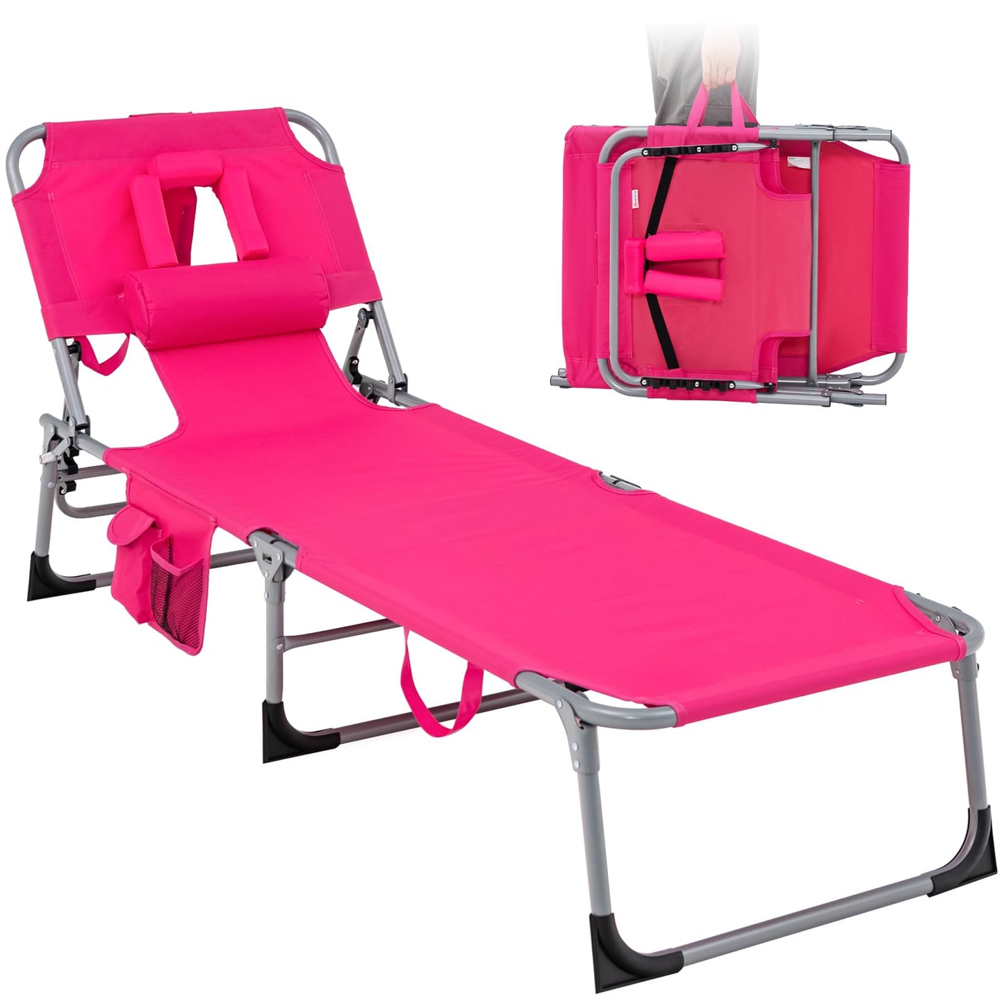Beach Chaise Lounge Chair with Hole for Face, for Outdoor Backyard Poolside