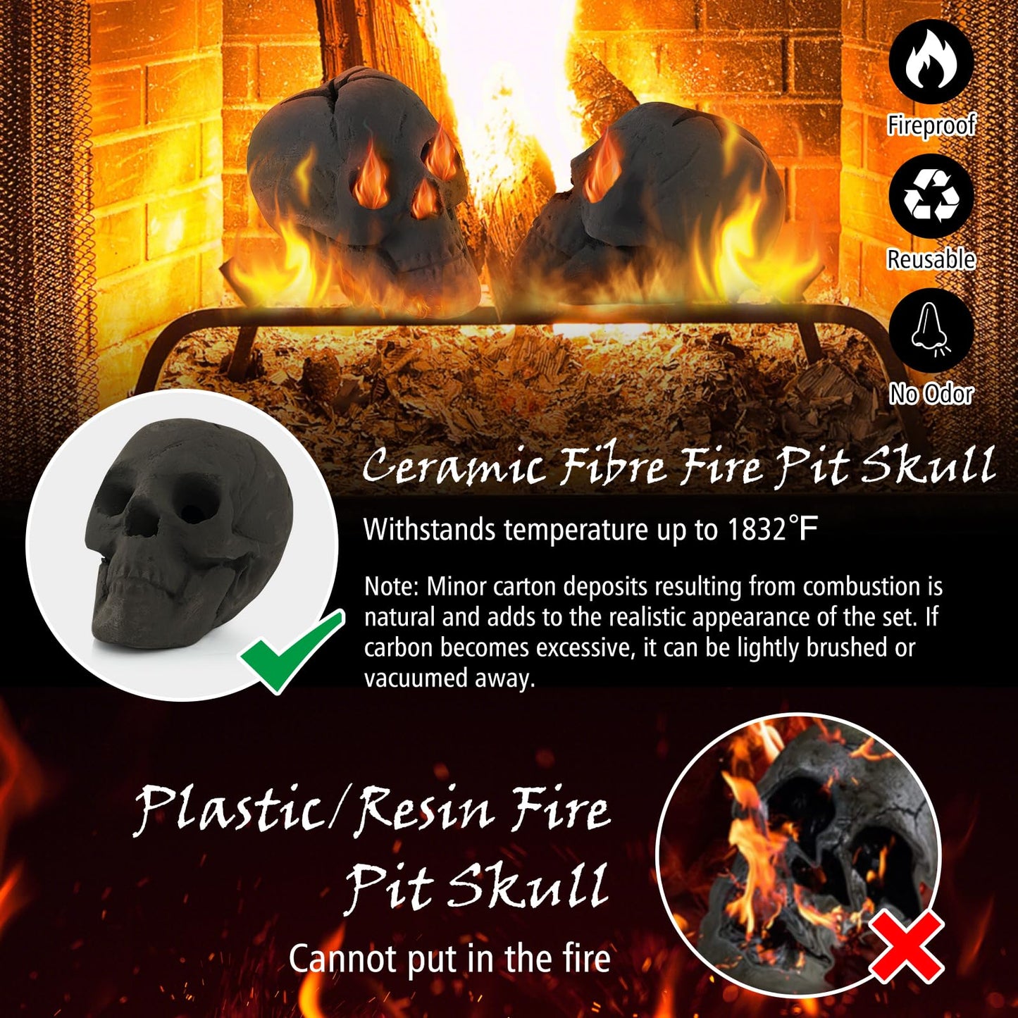 Tangkula Halloween Fire Pit Skull Ceramic