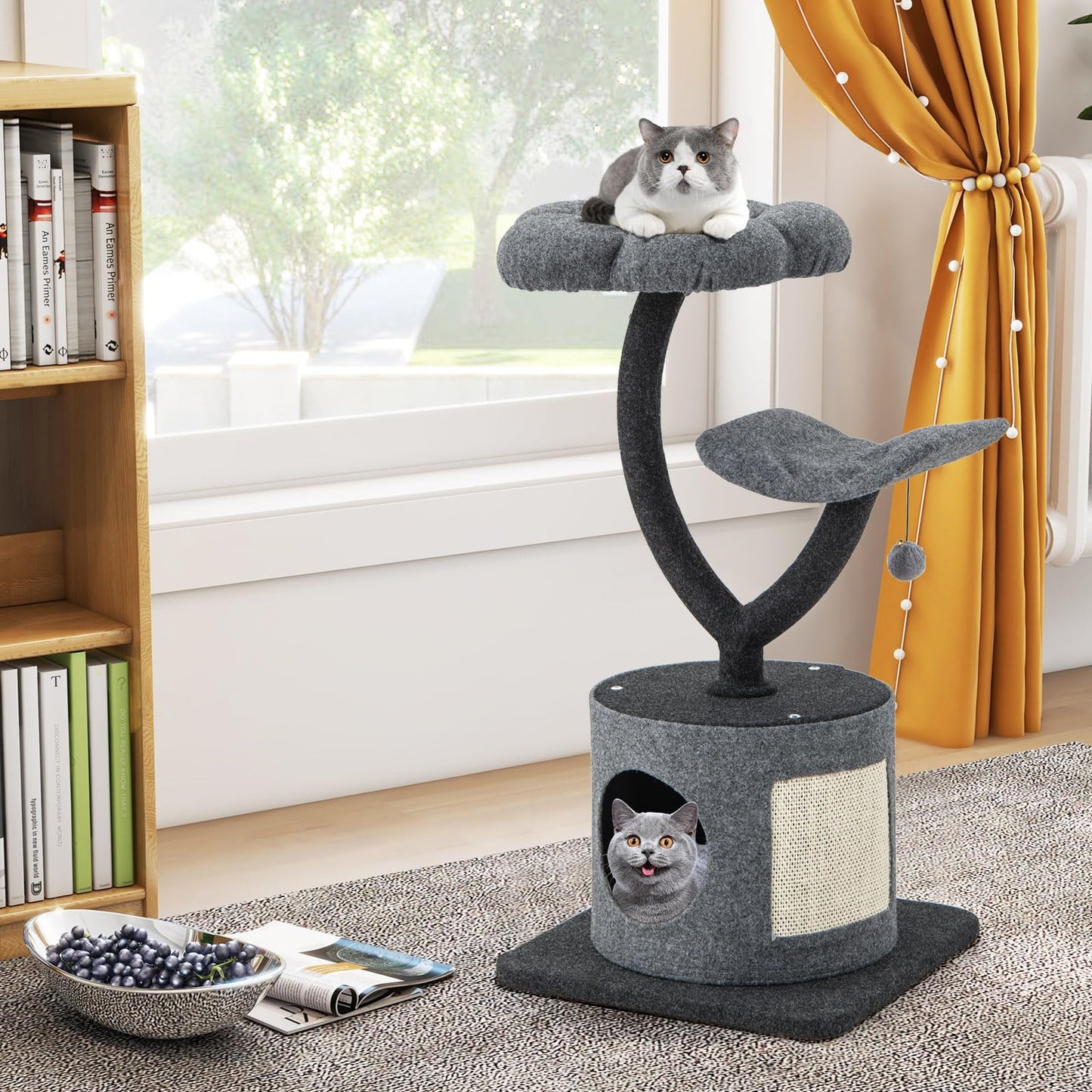 35 Inch Small Cat Tower with Curved Metal - Tangkula