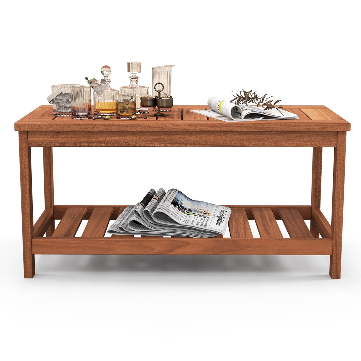 Tangkula Hardwood Outdoor Patio Coffee Table