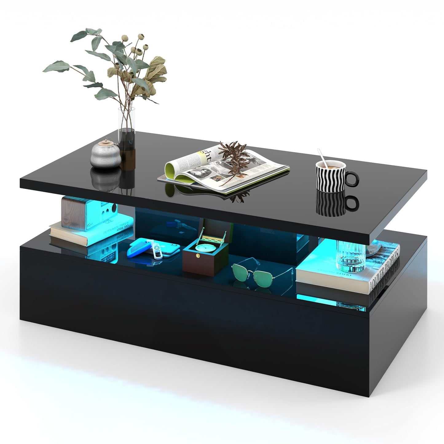LED Coffee Table, Black - Tangkula