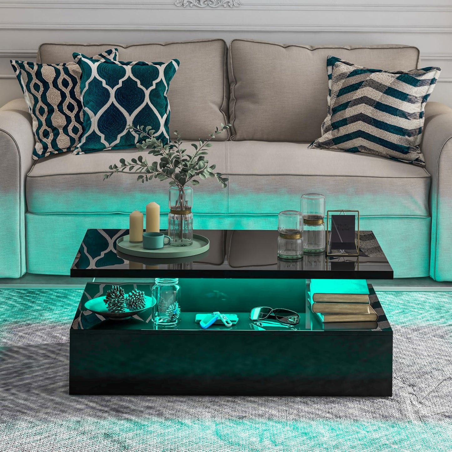 LED Coffee Table, Black - Tangkula
