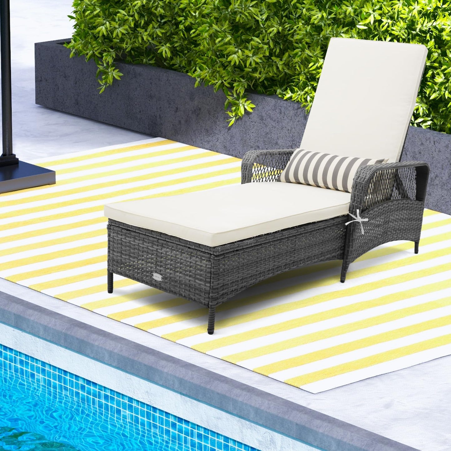 Tangkula Outdoor Chaise Lounge, Patio PE Recliner with 6-Level Backrest