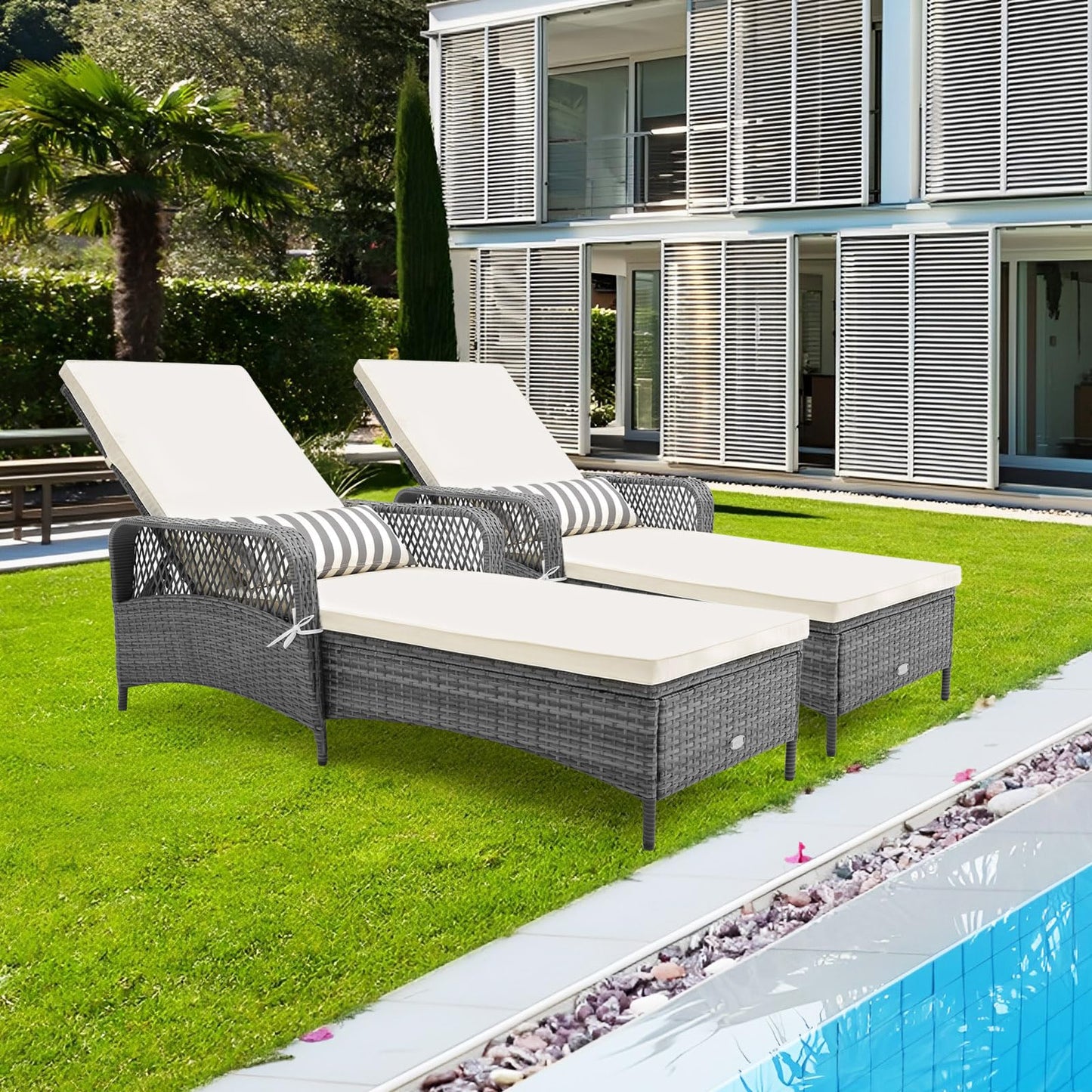 Tangkula Outdoor Chaise Lounge, Patio PE Recliner with 6-Level Backrest