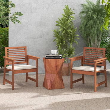 Lot de chaises de salle à manger d'extérieur Tangkula, chaises de patio en bois à lattes robustes résistantes aux intempéries avec coussins rembourrés doux