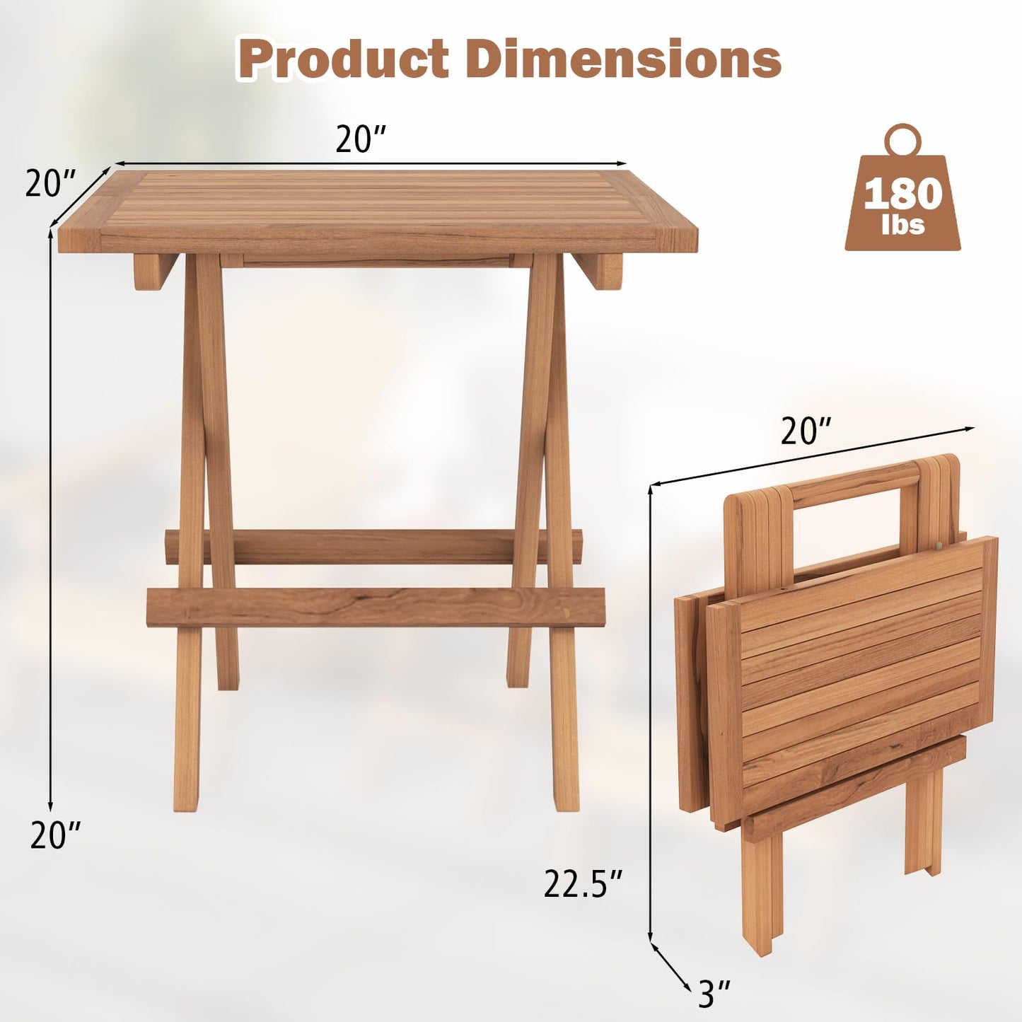Teak Wood Square End Table with Slatted Tabletop - Tangkula