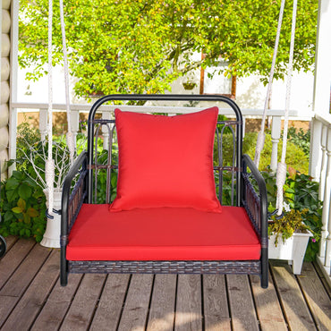 Tangkula Patio Wicker Porch Swing, Single Person Hanging Seat with Seat & Back Cushions