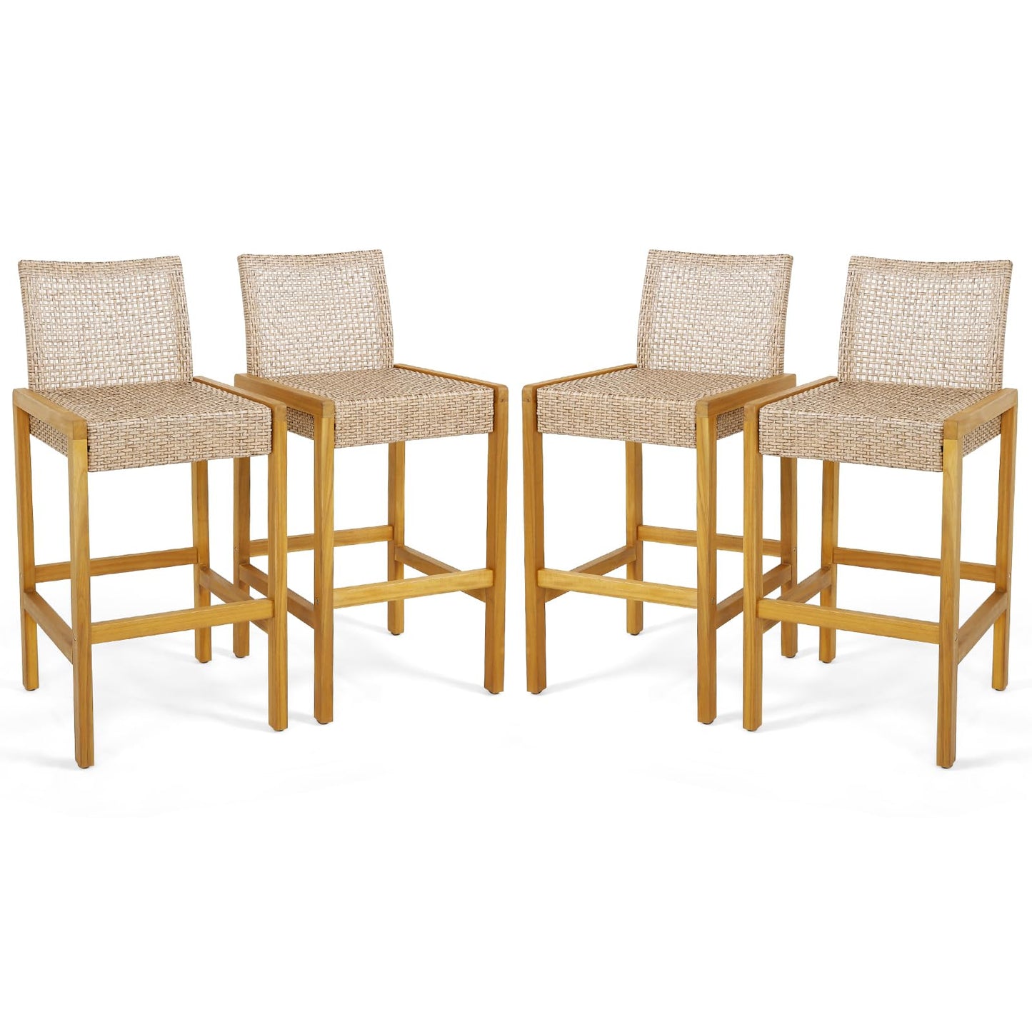 Patio Wood Barstools Set of 4 - Tangkula