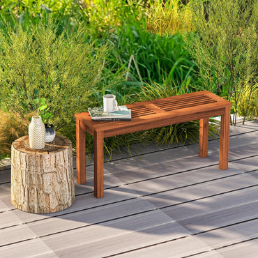Tangkula Patio Wood Bench, 2-Person Solid Wood Bench with Slatted Seat