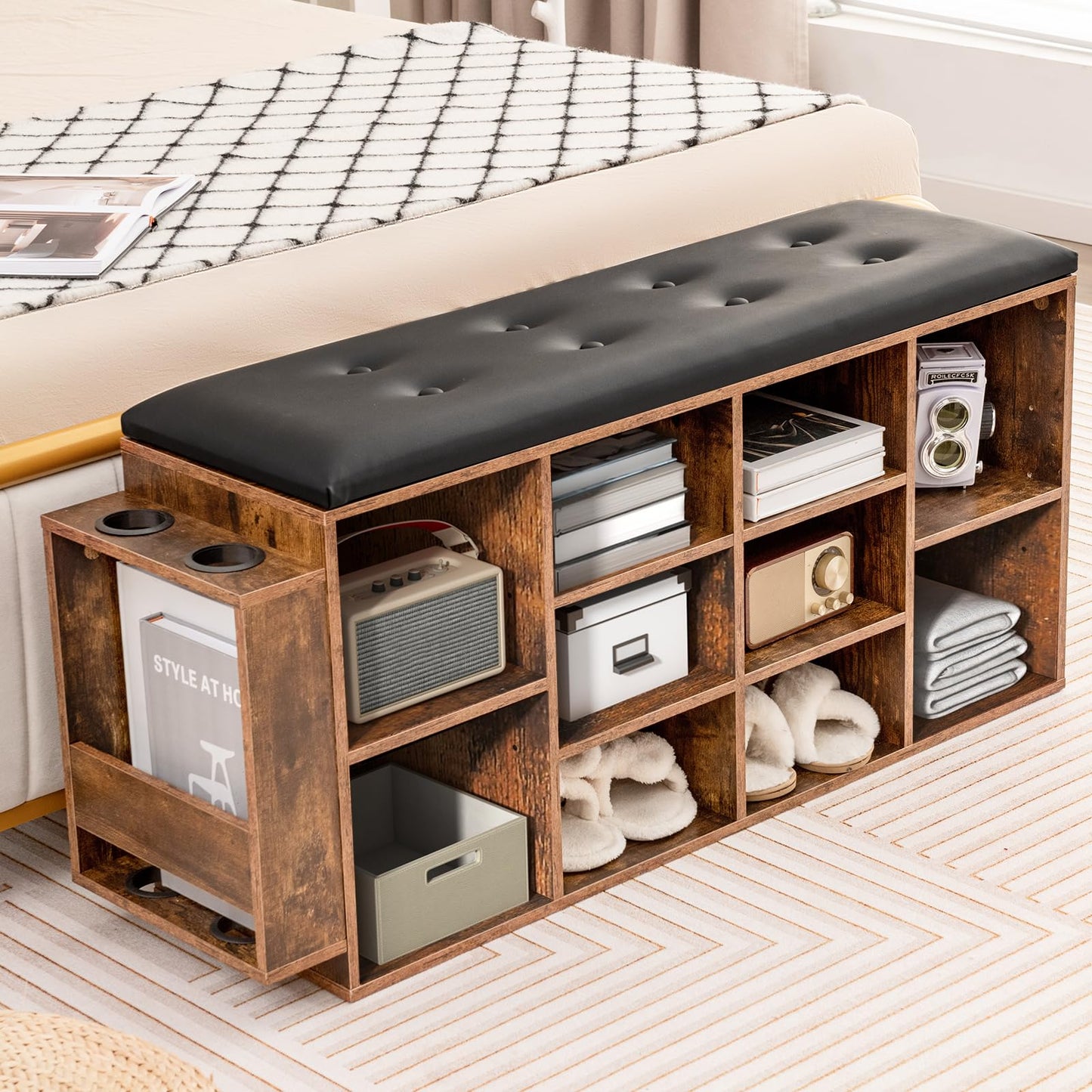 Tangkula Shoe Storage Bench with Umbrella Stand, 10-Cube Entryway Bench