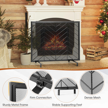 Tangkula Single Panel Fireplace Screen, Wrought Metal Fire Spark Guard