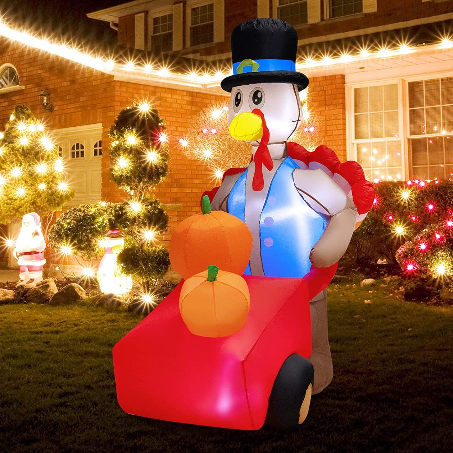 Tangkula 6 FT Thanksgiving Inflatable Turkey, Lighted Thanksgiving Decorations for Lawn, Garden, Party
