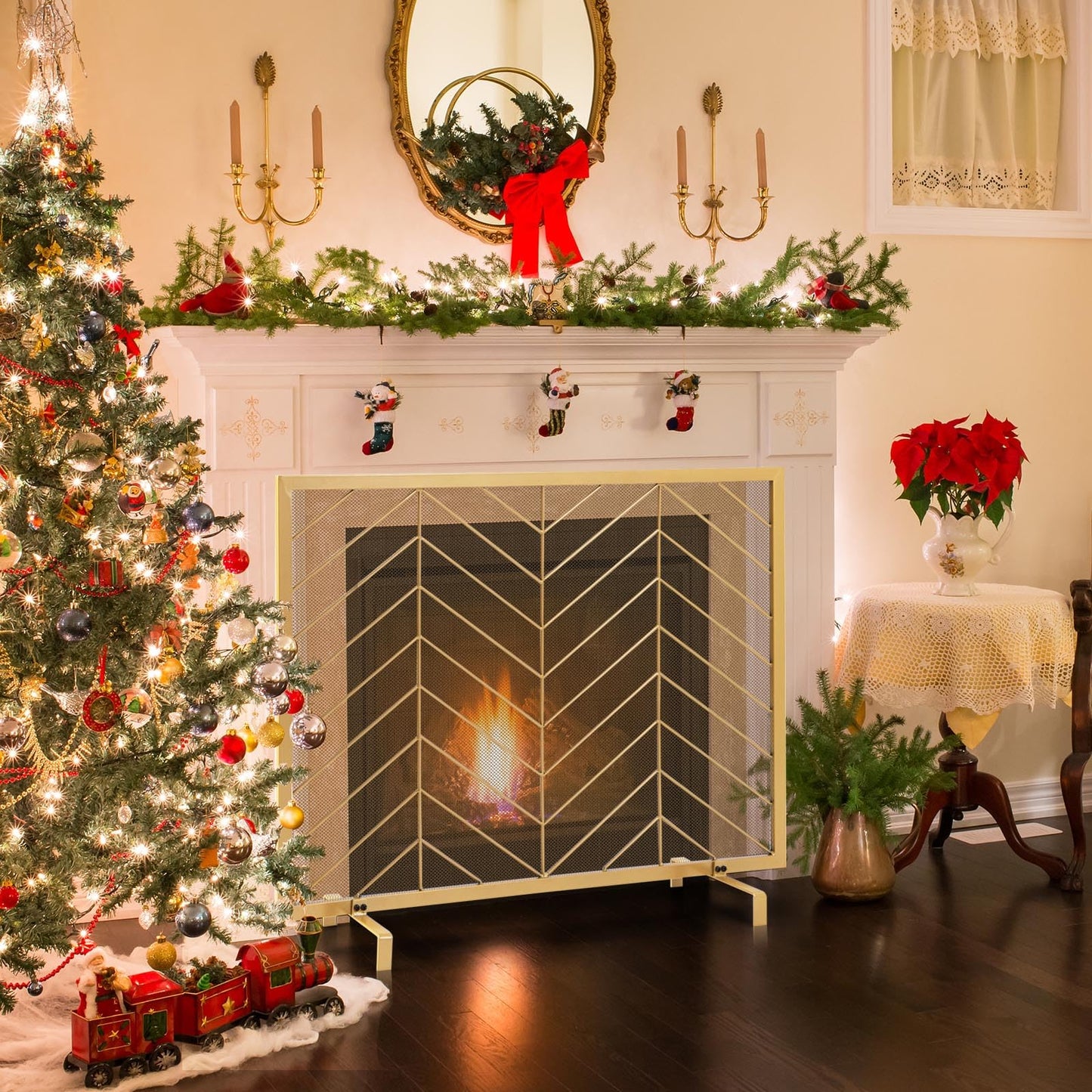 Tangkula Single Panel Fireplace Screen, Wrought Metal Fire Spark Guard