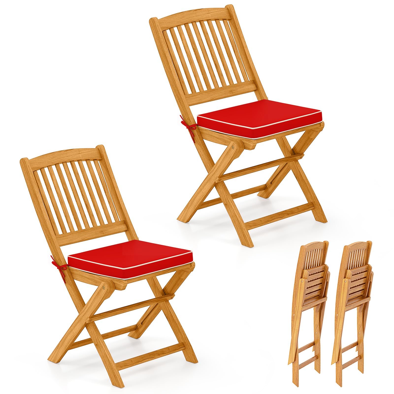 Tangkula Folding Outdoor Dining Chairs Acacia Wood Patio Chairs