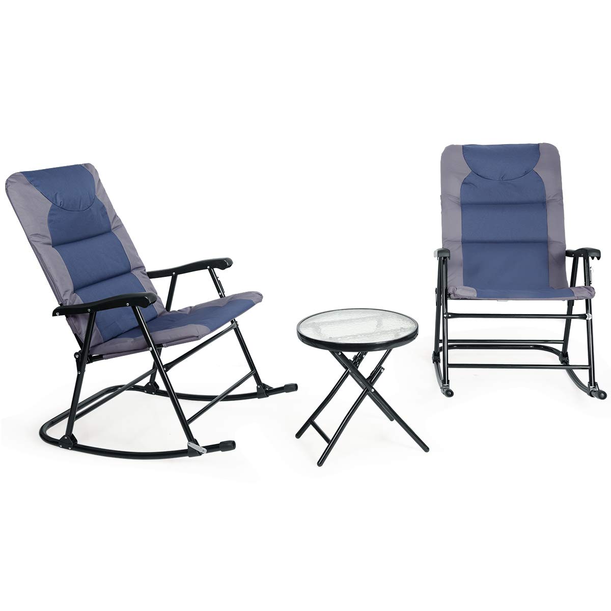 3 Pieces Folding Bistro Set, Outdoor Rocking Chairs with Round Table Set