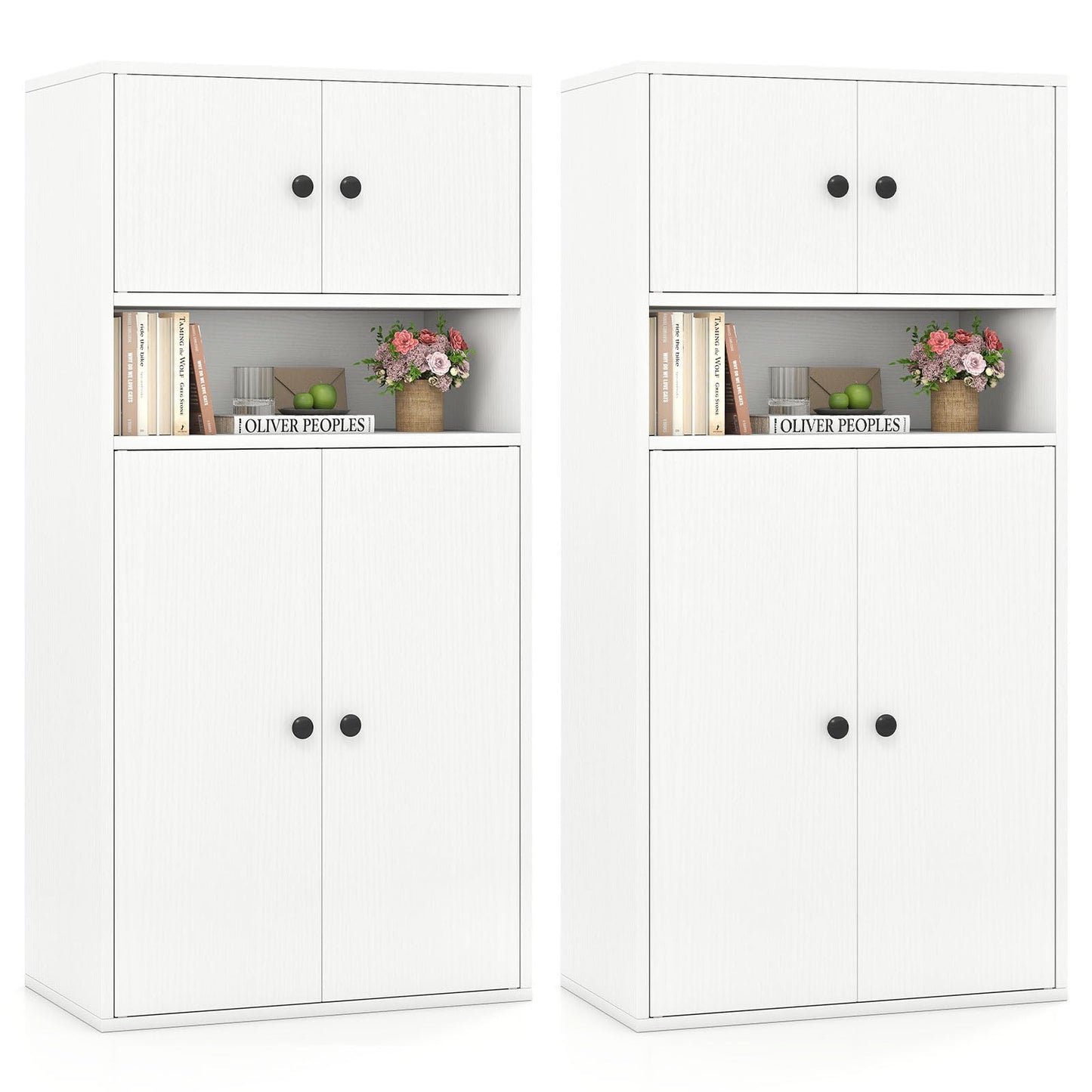 Tangkula 44” Tall Bookshelf with Doors 5-Tier Floor Standing