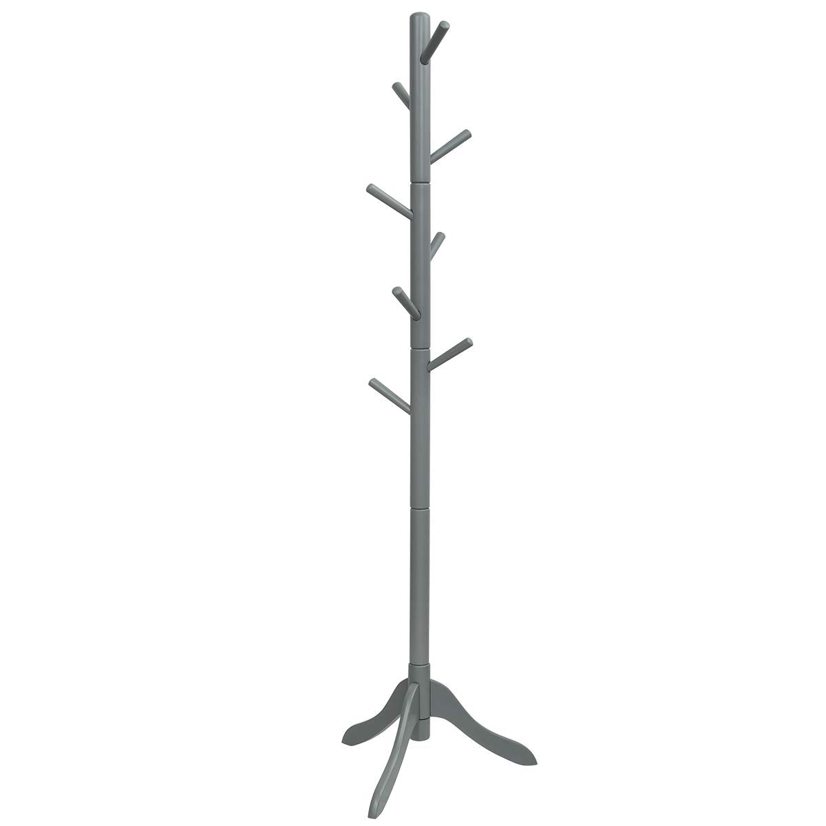 Tangkula Wooden Tree Coat Rack Freestanding, Entryway Coat Stand with 8 Hooks