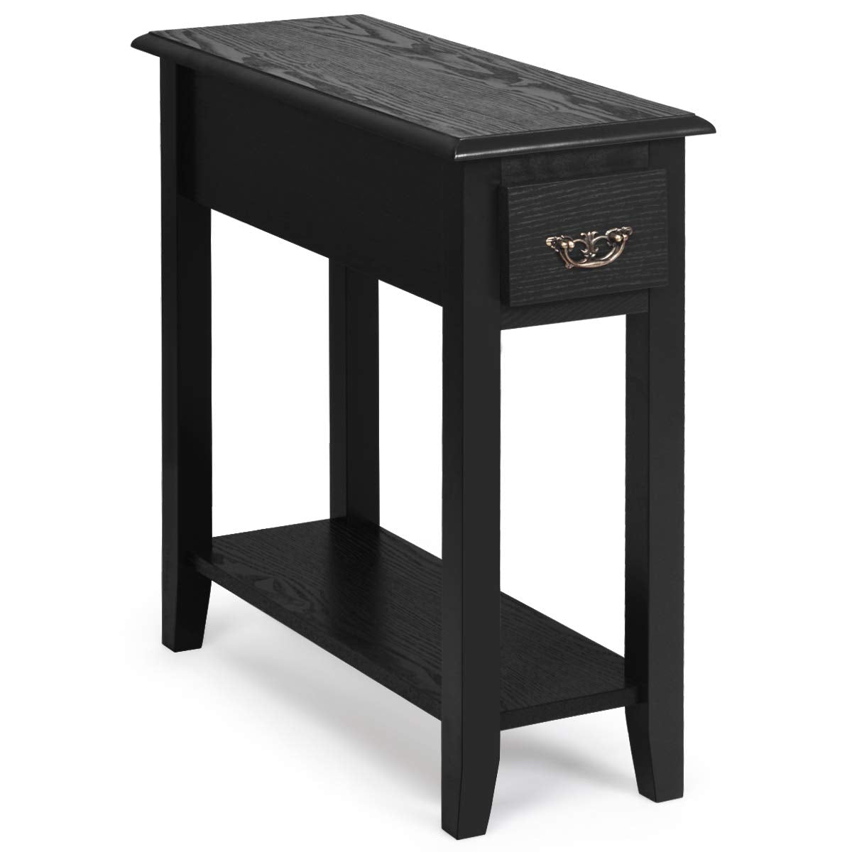 Tangkula Narrow End Table, Slim Side Table with Drawer and Open Shelf