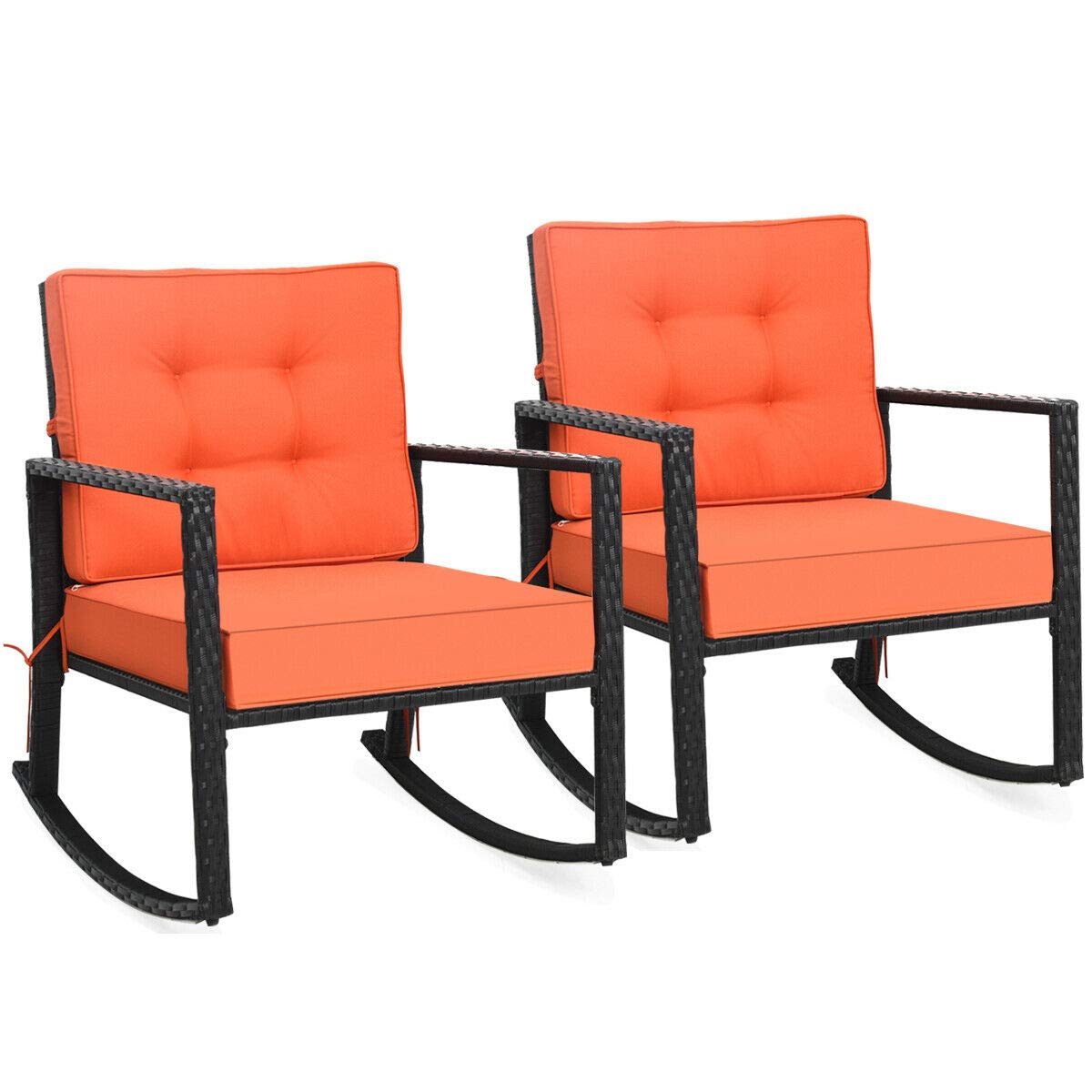 Tangkula Wicker Rocking Chair, Outdoor Glider Rattan Rocker Chair with Heavy-Duty Steel Frame