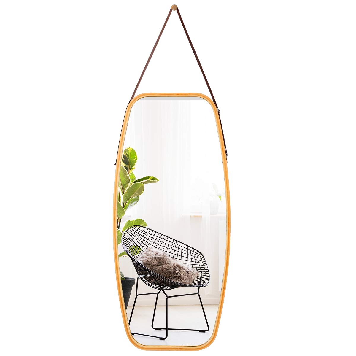 Miroir mural Tangkula, Miroir mural rectangulaire moderne avec cadre en bambou