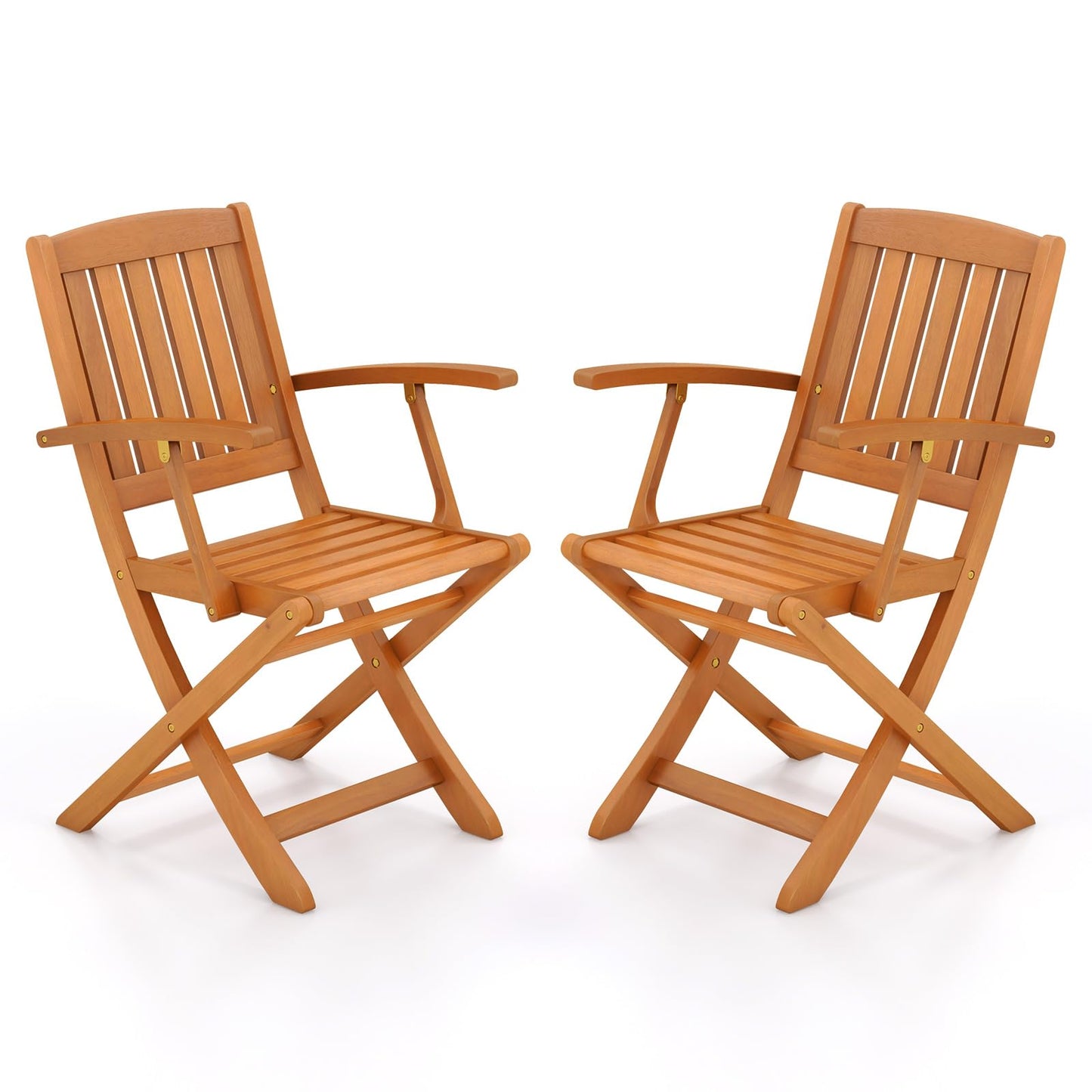 Tangkula Patio Wood Folding Chair , Outdoor Eucalyptus Wood Dining Chairs w/Armrests & Slatted Seat