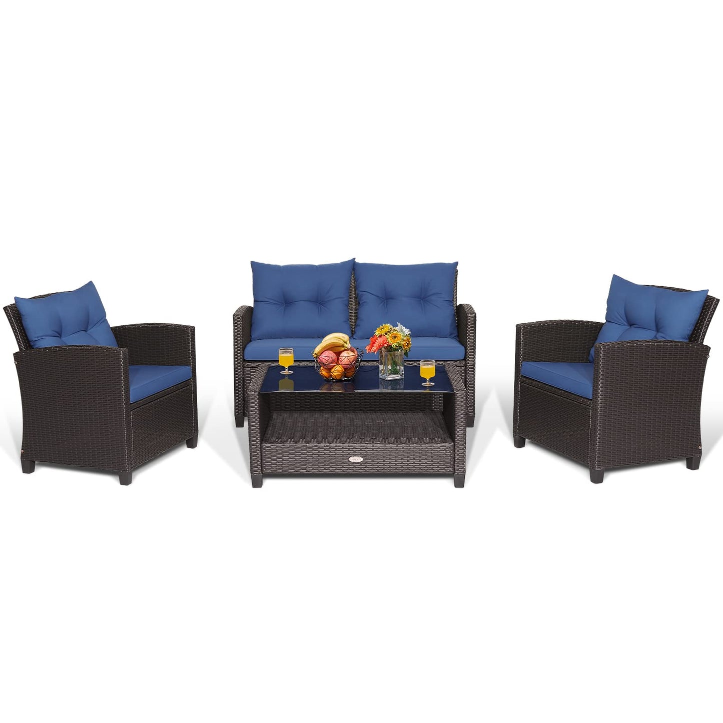 Tangkula Patio Furniture Set Rattan Wicker Chair Set