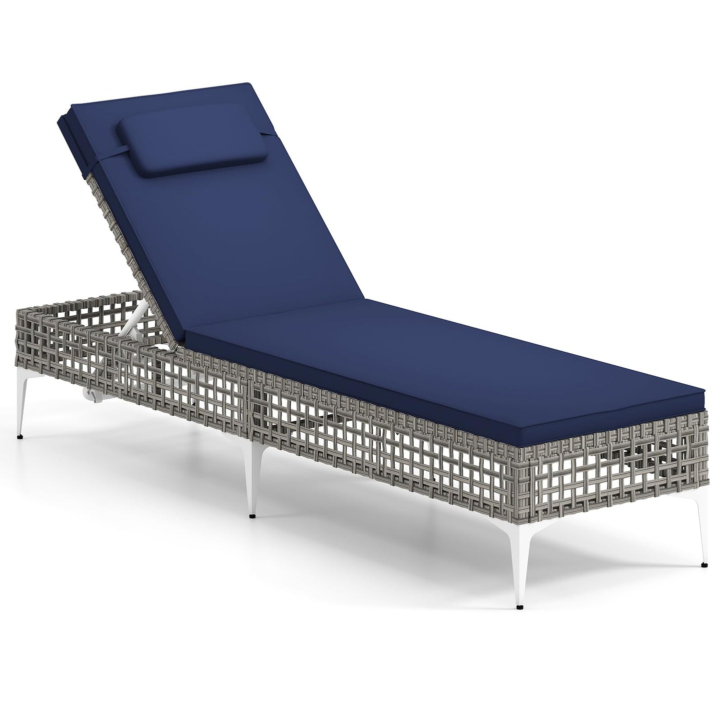 Tangkula Patio Chaise Lounge Chair PE Wicker Reclining Sun Lounger with 6-Level Adjustable Backrest