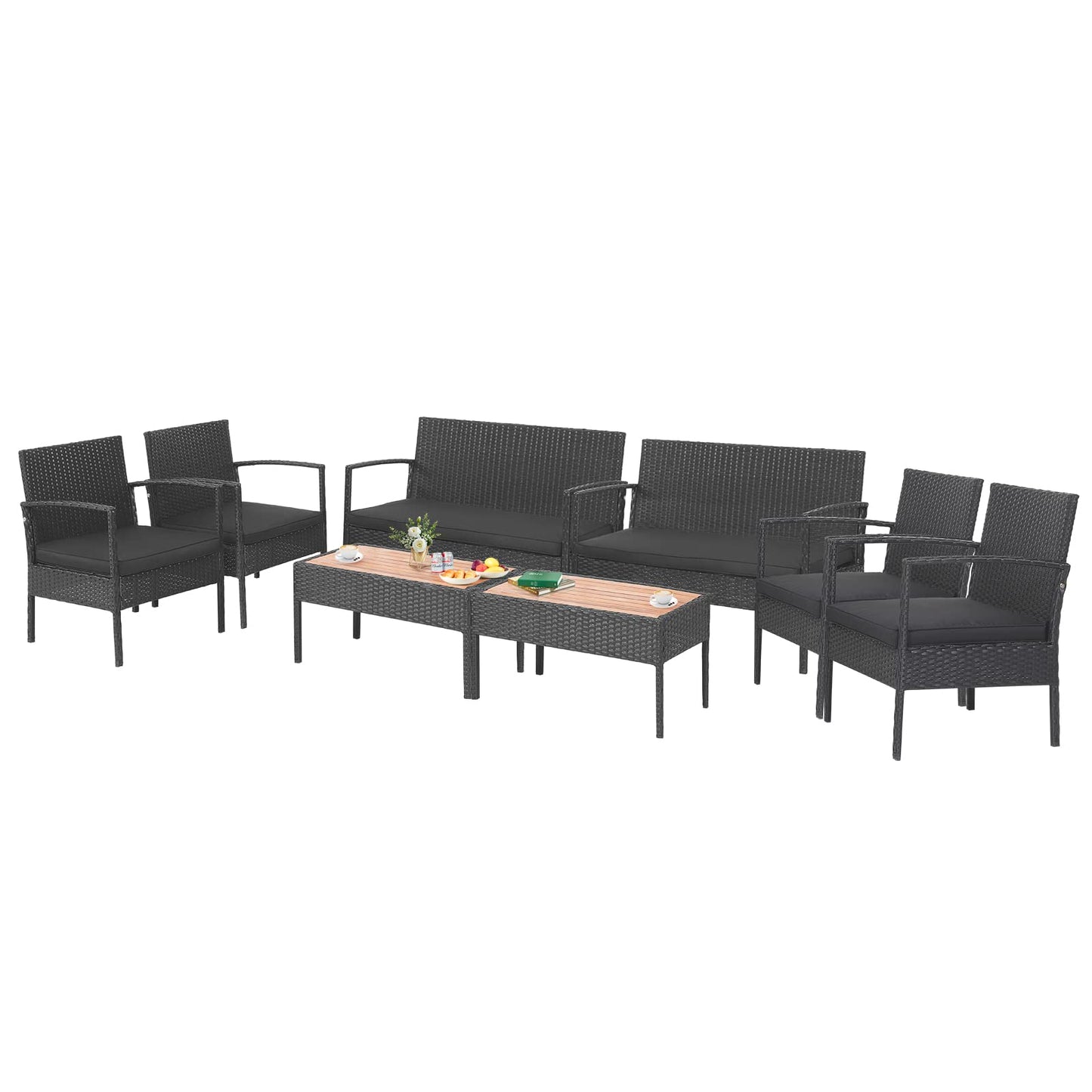 Tangkula 4 Piece Patio Rattan Conversation Set, Outdoor Wicker Sofa Furniture, Outside Sectional for Poolside, Deck, Garden
