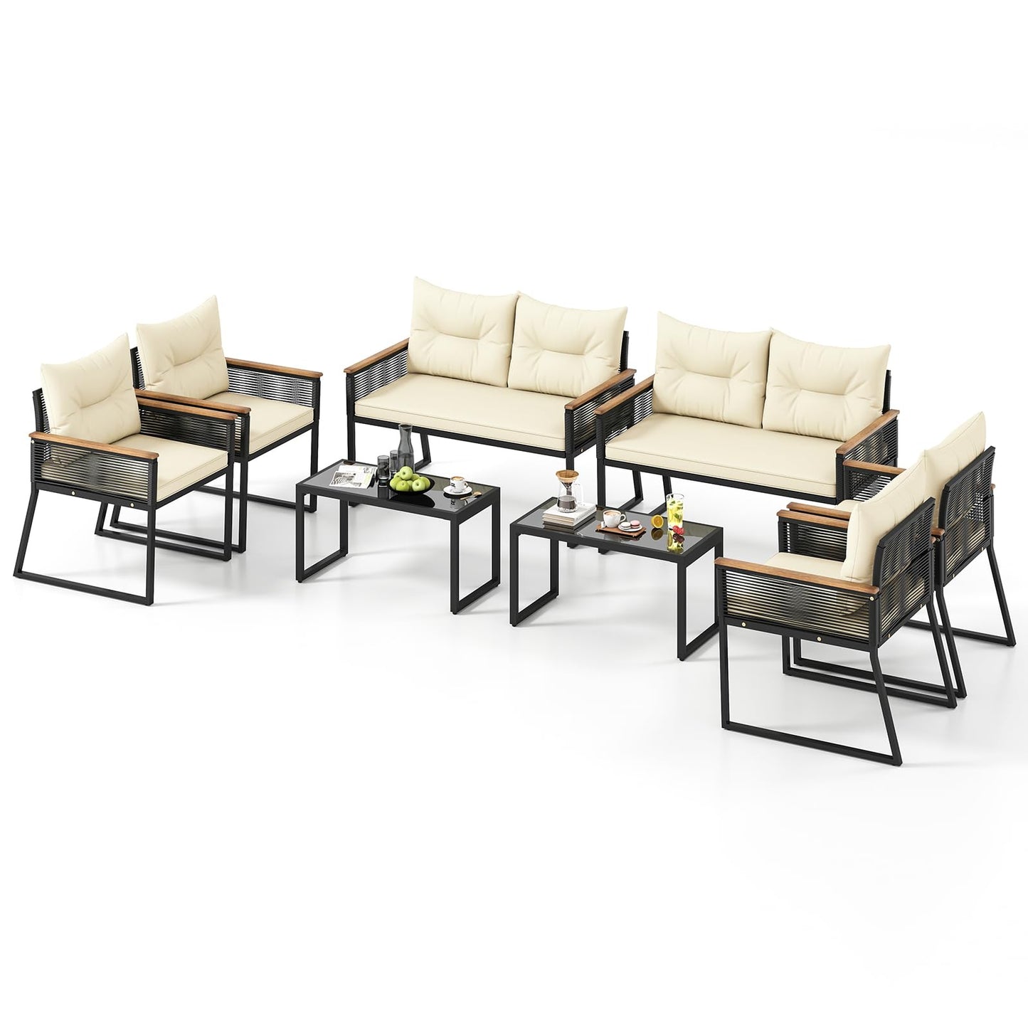 Tangkula Patio Wicker Furniture Set Heavy Duty Outdoor Cushioned Conversation Set