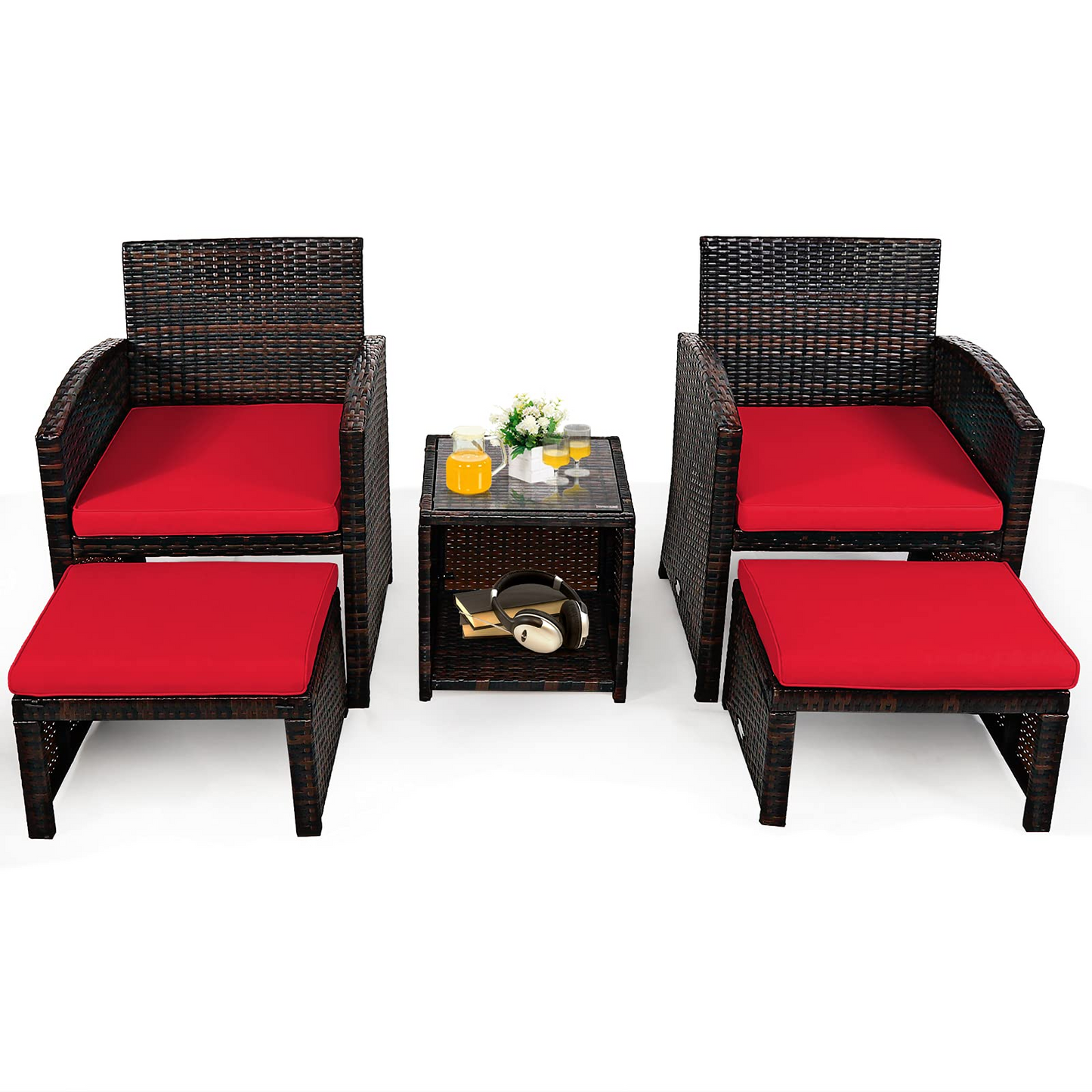 Tangkula 5 Pieces Patio Rattan Furniture Set, Outdoor Conversation Set