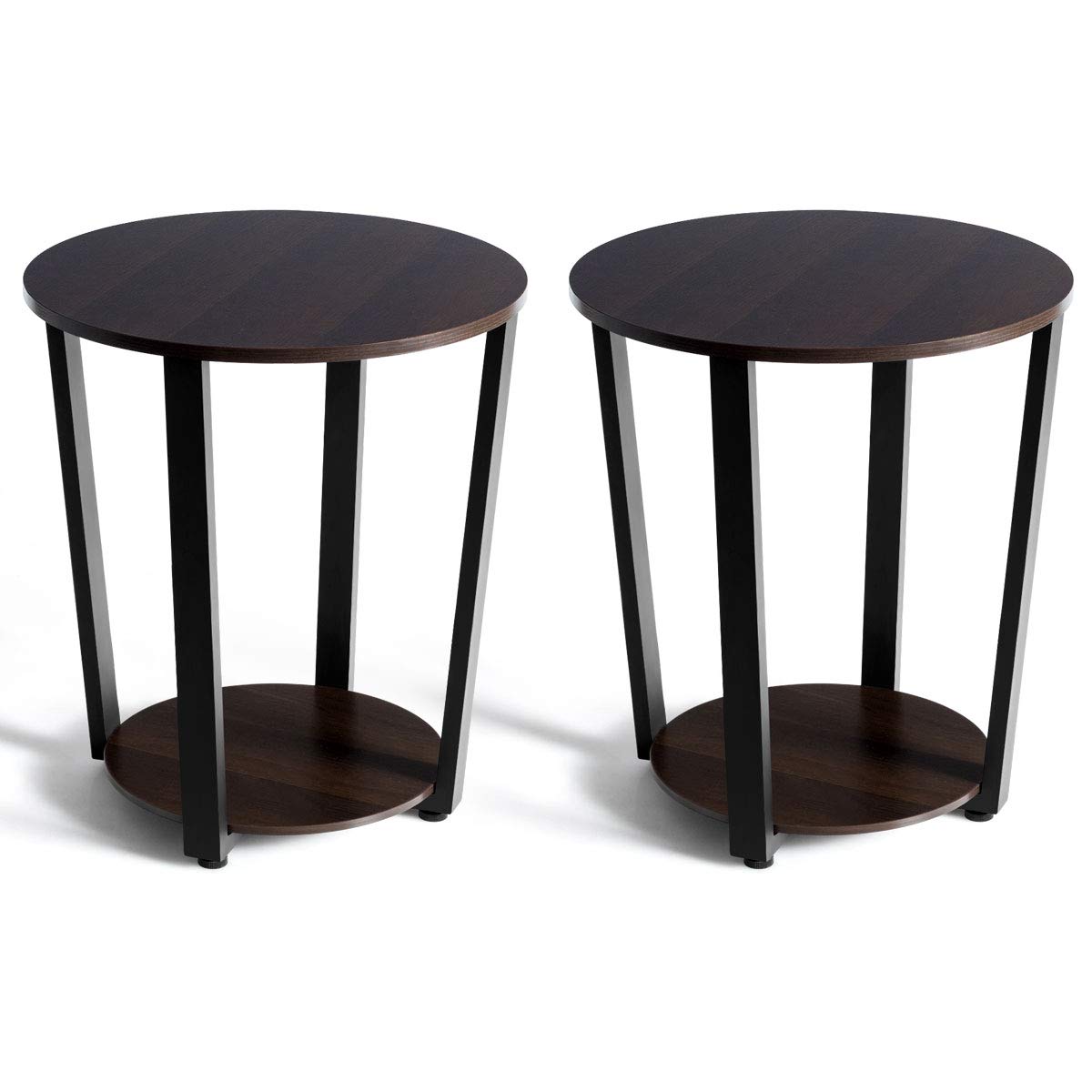 Tangkula Round End Table, 2-Tier Metal Sofa Table with Storage Shelf