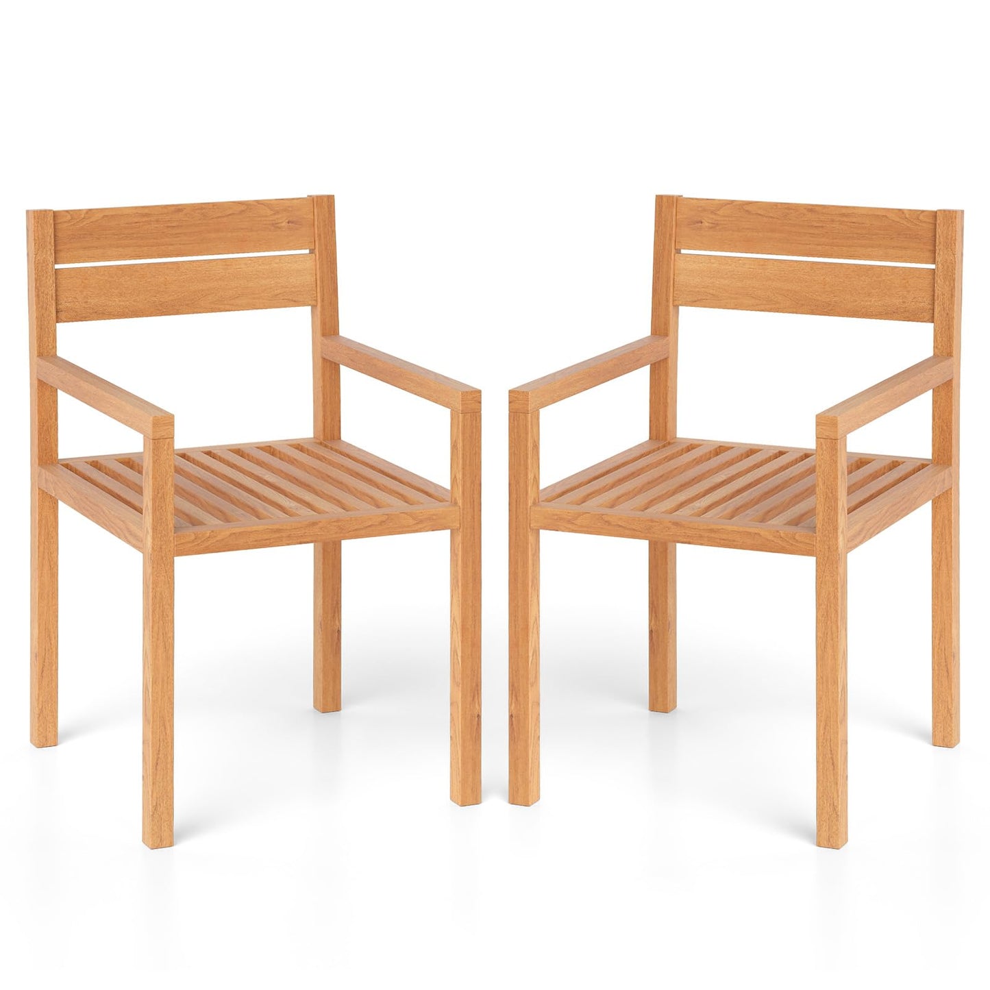 Tangkula Outdoor Teak Wood Chair Patio Dining Armchair w/Slatted Seat & Backrest