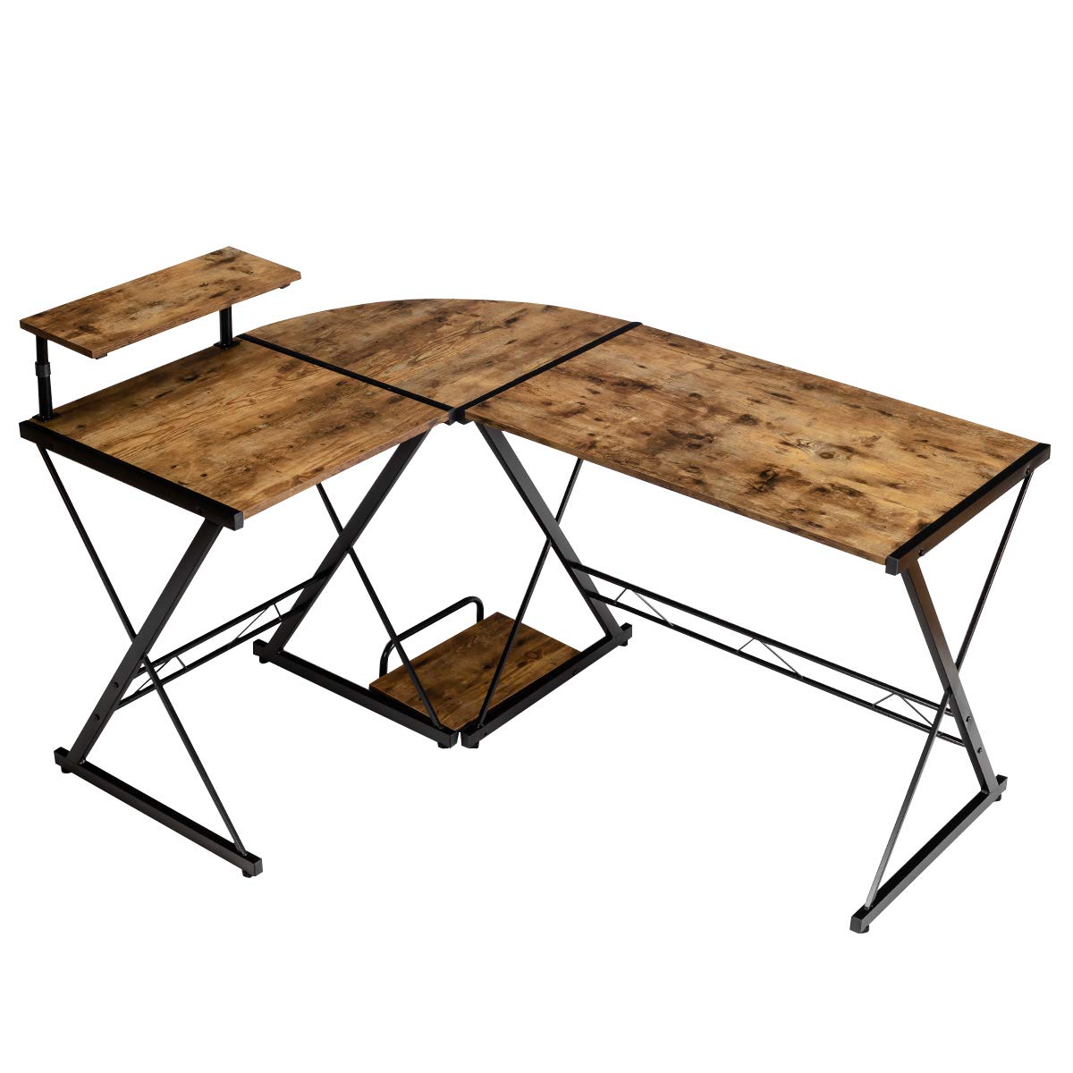 Tangkula L-Shaped Computer Desk, 58 Inches Corner Computer Desk with Movable Shelf & CPU Stand