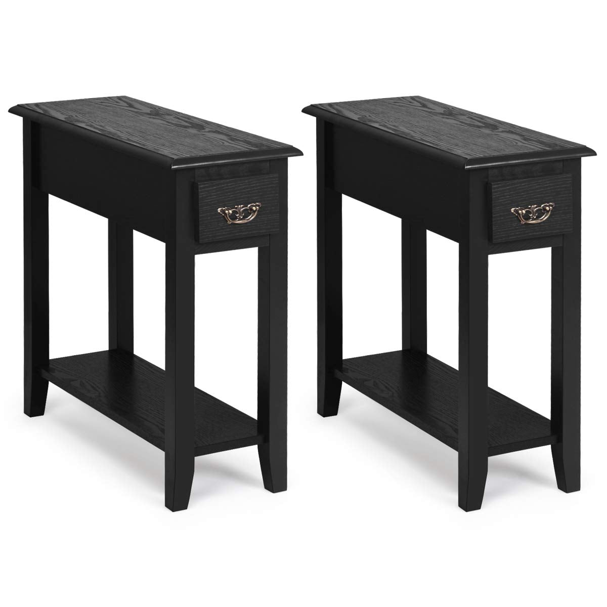 Tangkula Narrow End Table, Slim Side Table with Drawer and Open Shelf