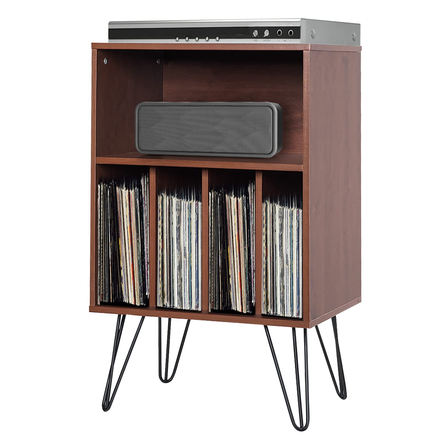 Tangkula Record Player Stand, Turntable Stand with Metal Legs, Vinyl Record Storage Cabinet w/ 5 Open Shelves Holds