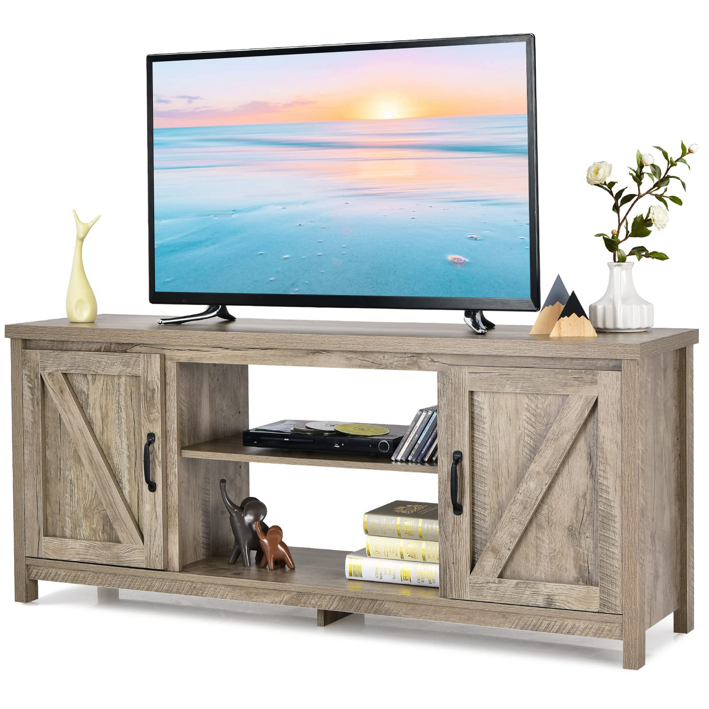Tangkula Barn Door TV Stand, TV Console Table for TVs up to 65 Inch