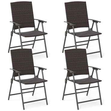 Tangkula Chaises pliantes d'extérieur en rotin PE pour terrasse, lot de chaises de salle à manger
