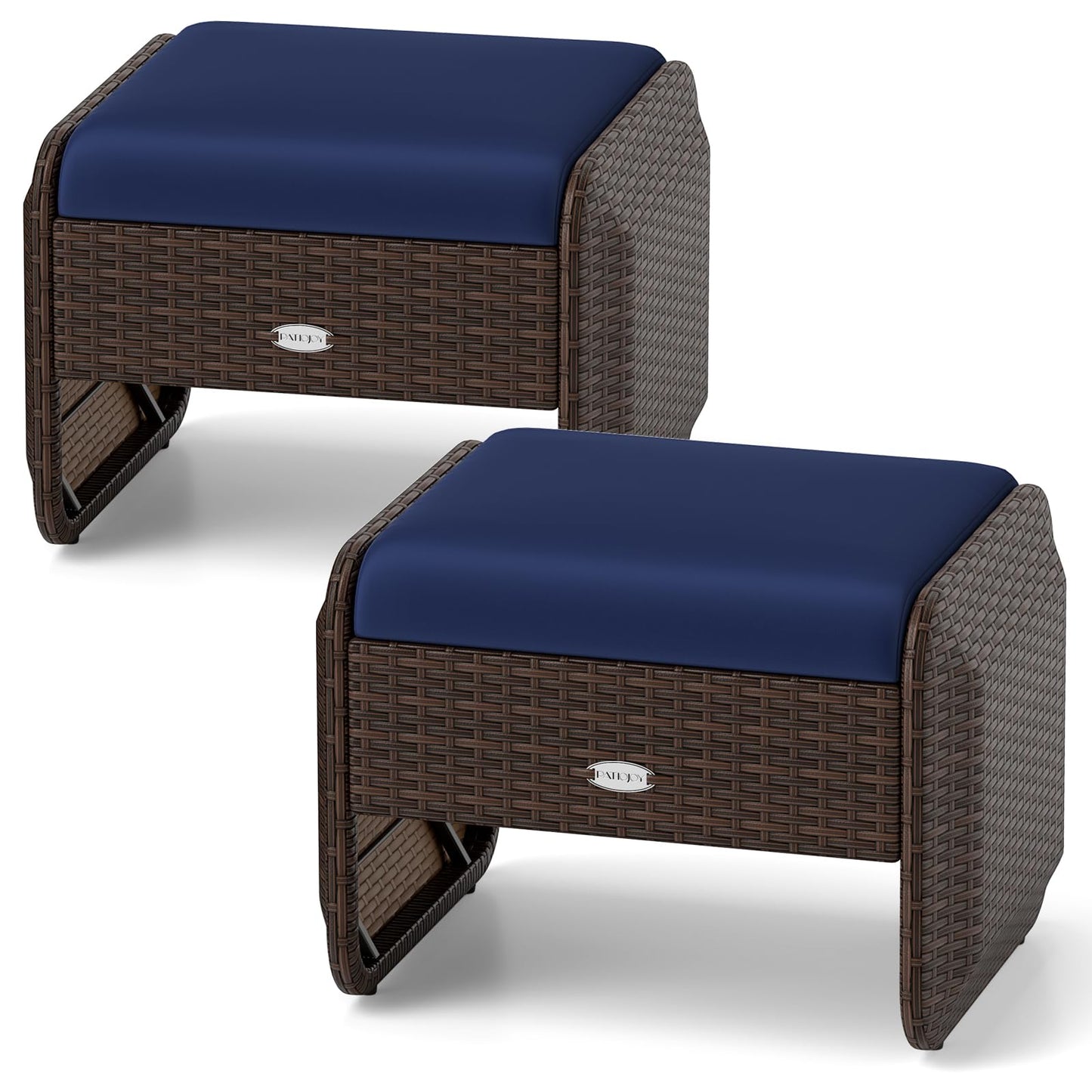 Tangkula 2 poufs de terrasse en osier PE avec coussins amovibles