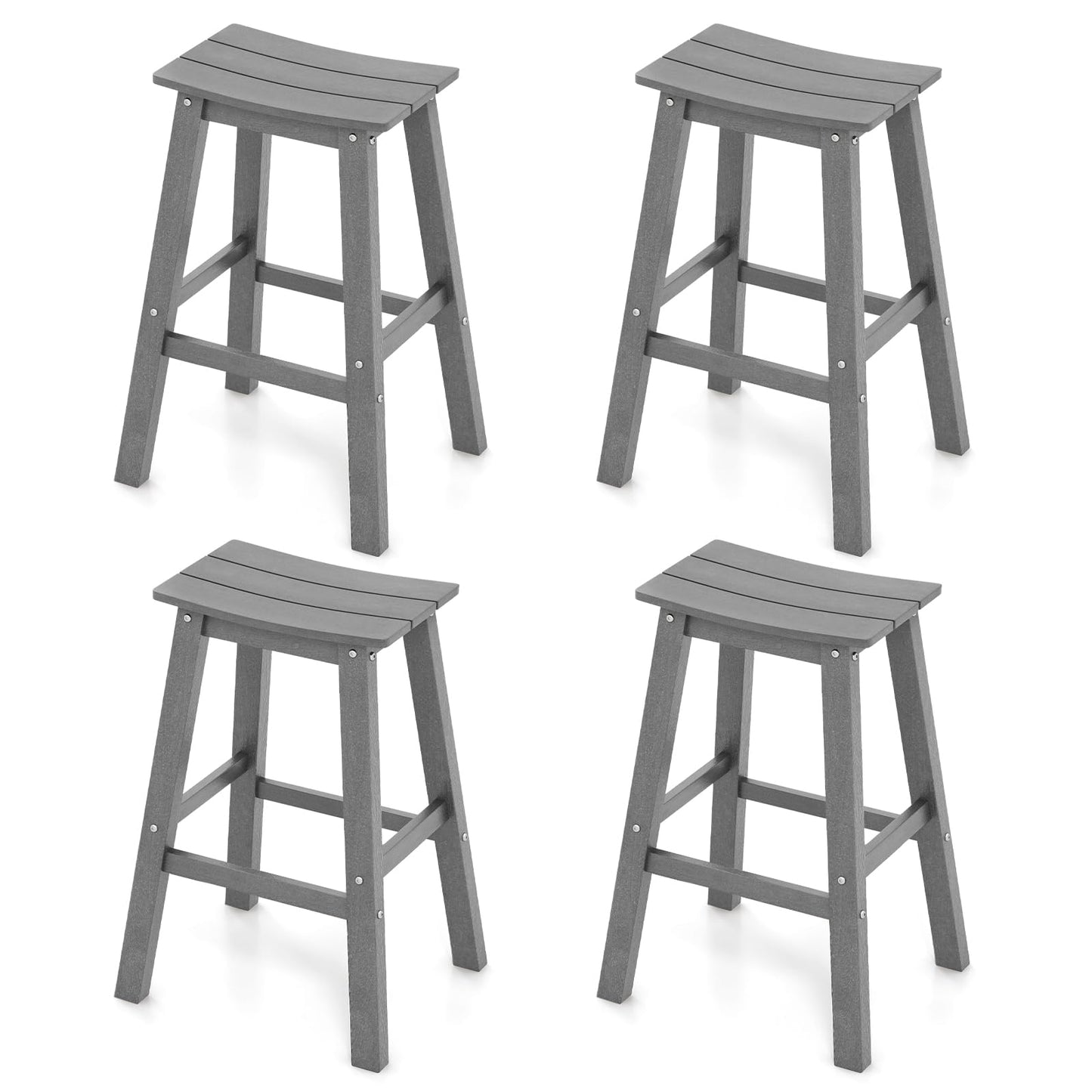 Tangkula Patio Bar Stools Set 29 Inch HDPE Bar Height Armless Saddle Stools with Curved Seat & Footrests