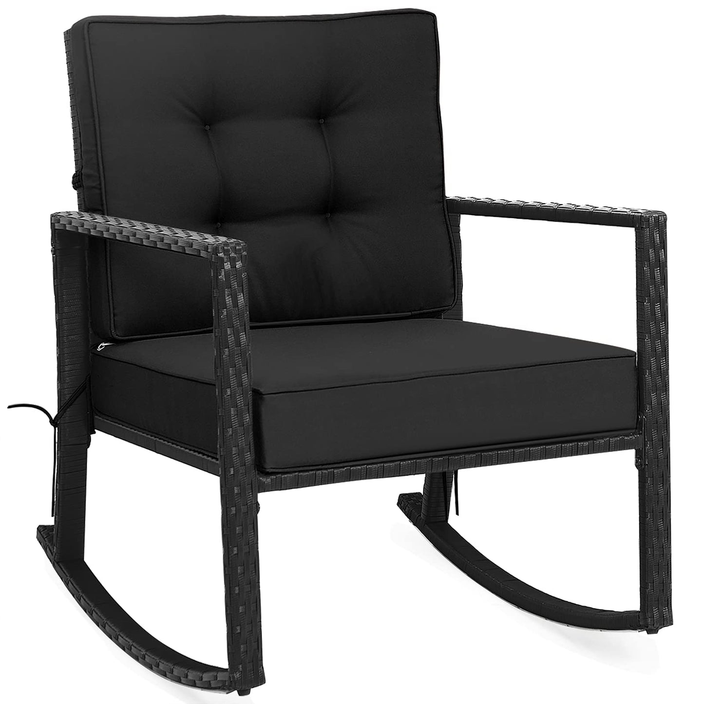 Tangkula Wicker Rocking Chair, Outdoor Glider Rattan Rocker Chair with Heavy-Duty Steel Frame
