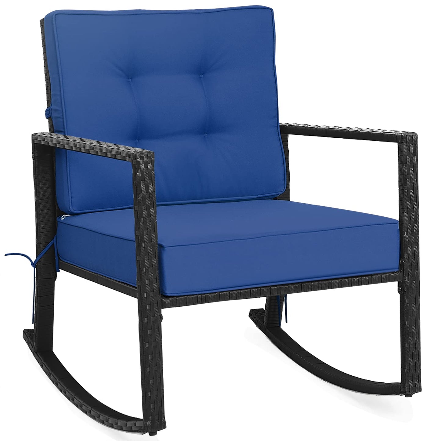 Tangkula Wicker Rocking Chair, Outdoor Glider Rattan Rocker Chair with Heavy-Duty Steel Frame