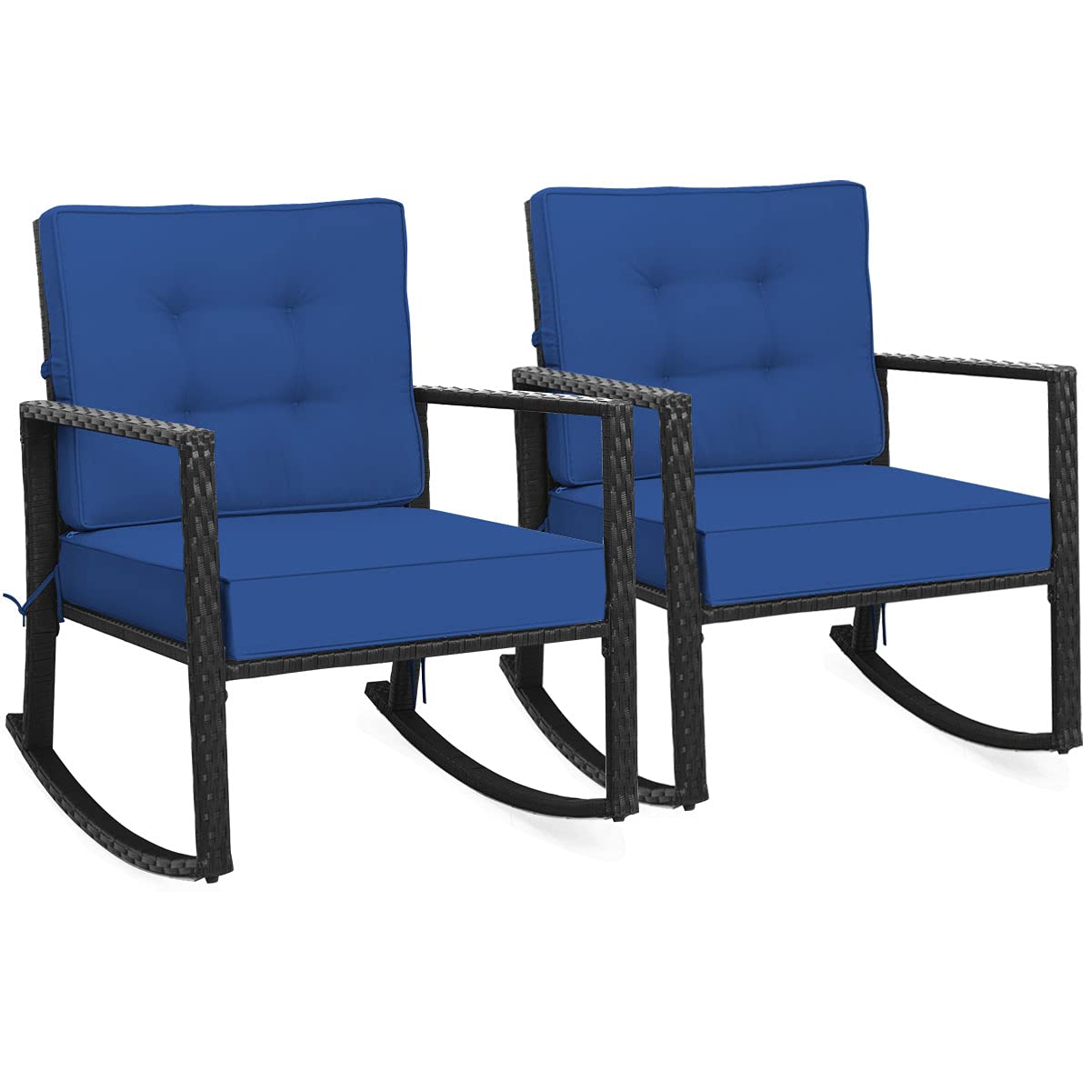 Tangkula Wicker Rocking Chair, Outdoor Glider Rattan Rocker Chair with Heavy-Duty Steel Frame