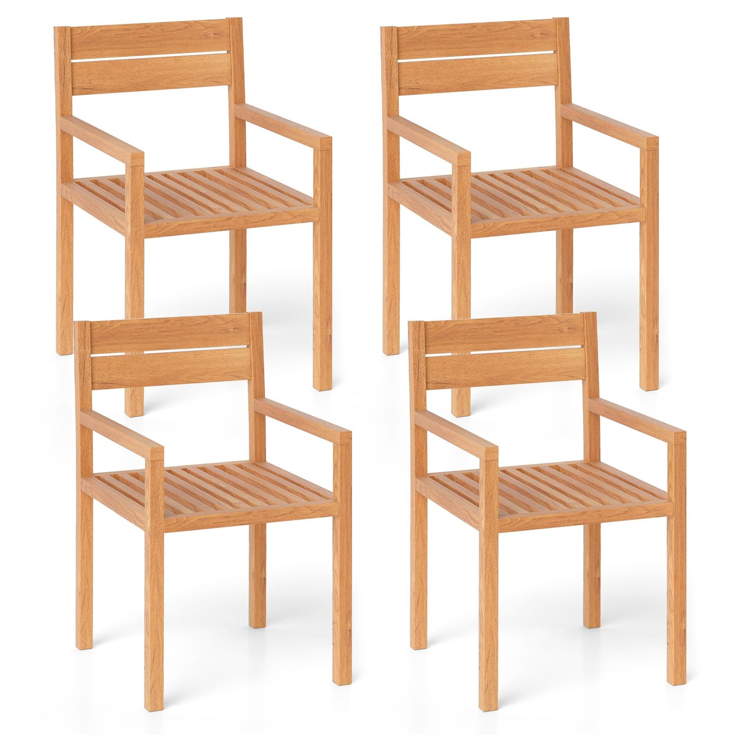 Tangkula Outdoor Teak Wood Chair Patio Dining Armchair w/Slatted Seat & Backrest