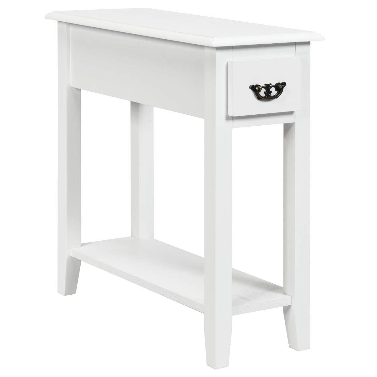 Tangkula Narrow End Table, Slim Side Table with Drawer and Open Shelf