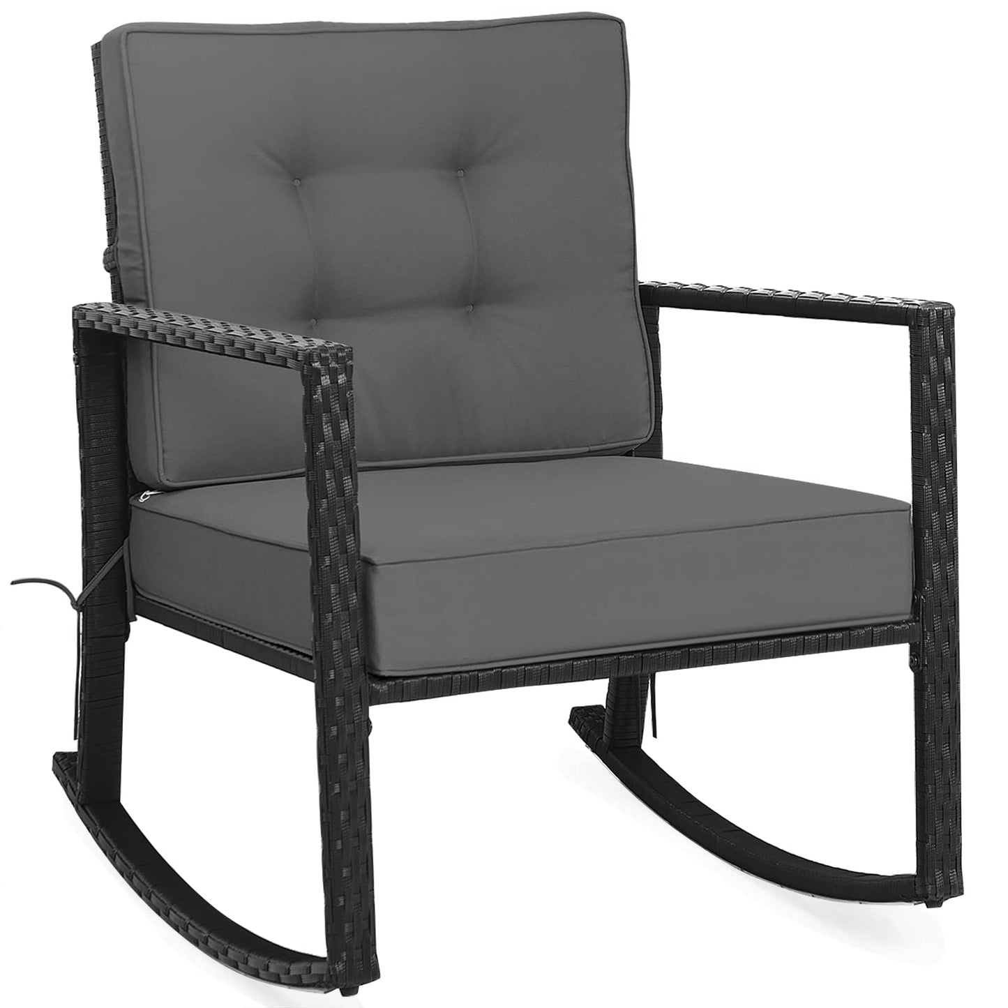 Tangkula Wicker Rocking Chair, Outdoor Glider Rattan Rocker Chair with Heavy-Duty Steel Frame