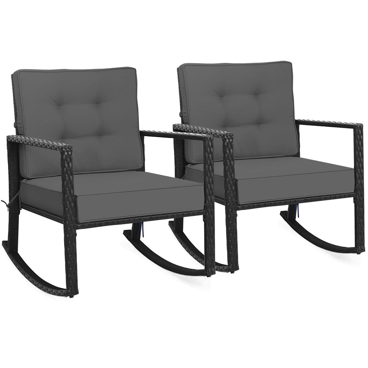 Tangkula Wicker Rocking Chair, Outdoor Glider Rattan Rocker Chair with Heavy-Duty Steel Frame