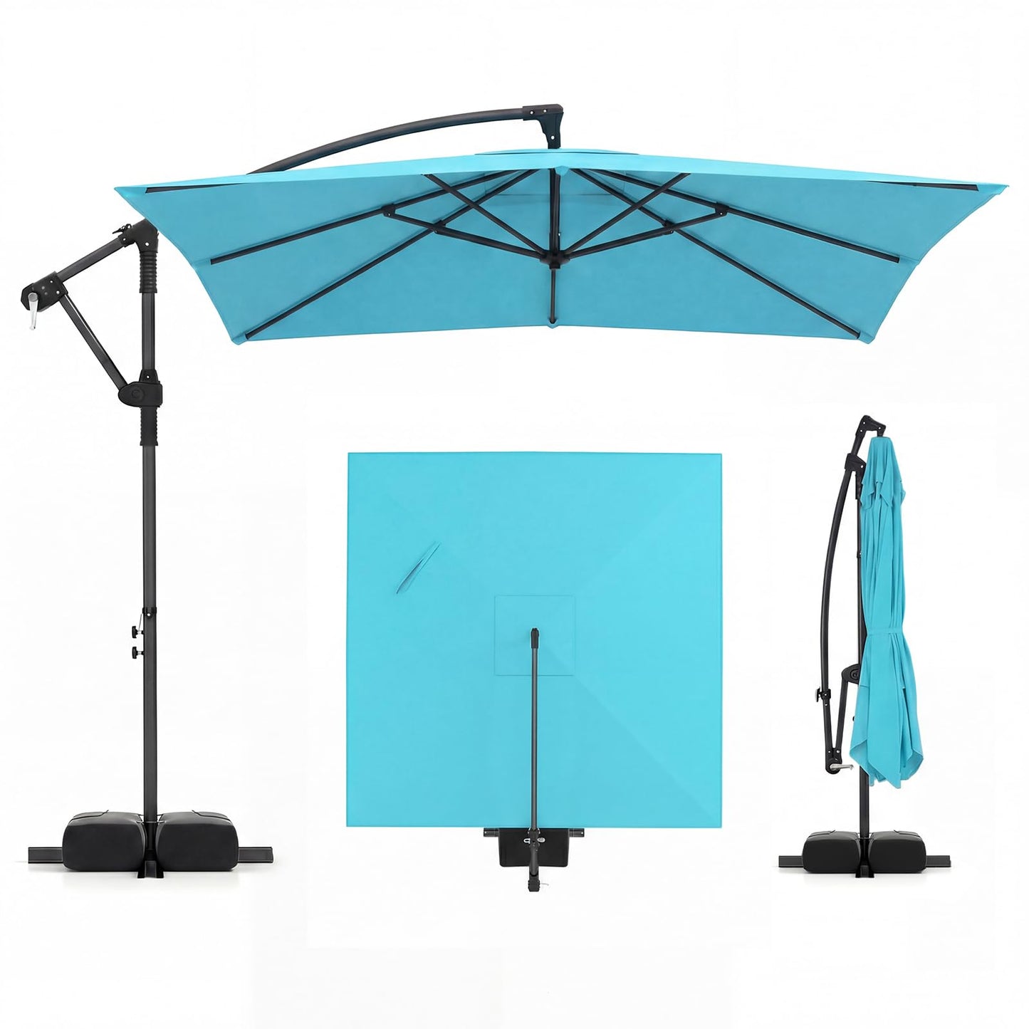 Tangkula 8x8 FT Patio Umbrella with Base Included Square Offset Cantilever 360 Degree Rotation