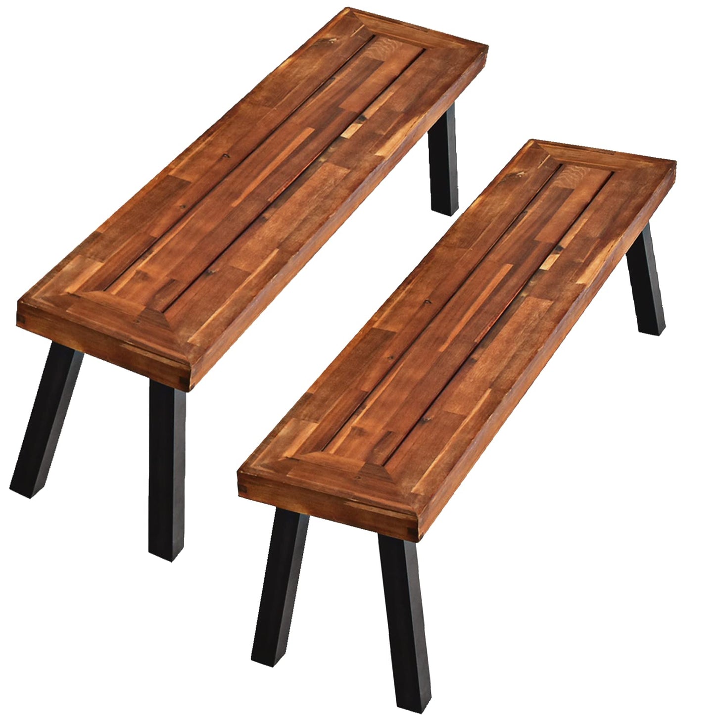 Outdoor Acacia Wood Bench, Patio Dining Bench Picnic Bench with Steel Legs