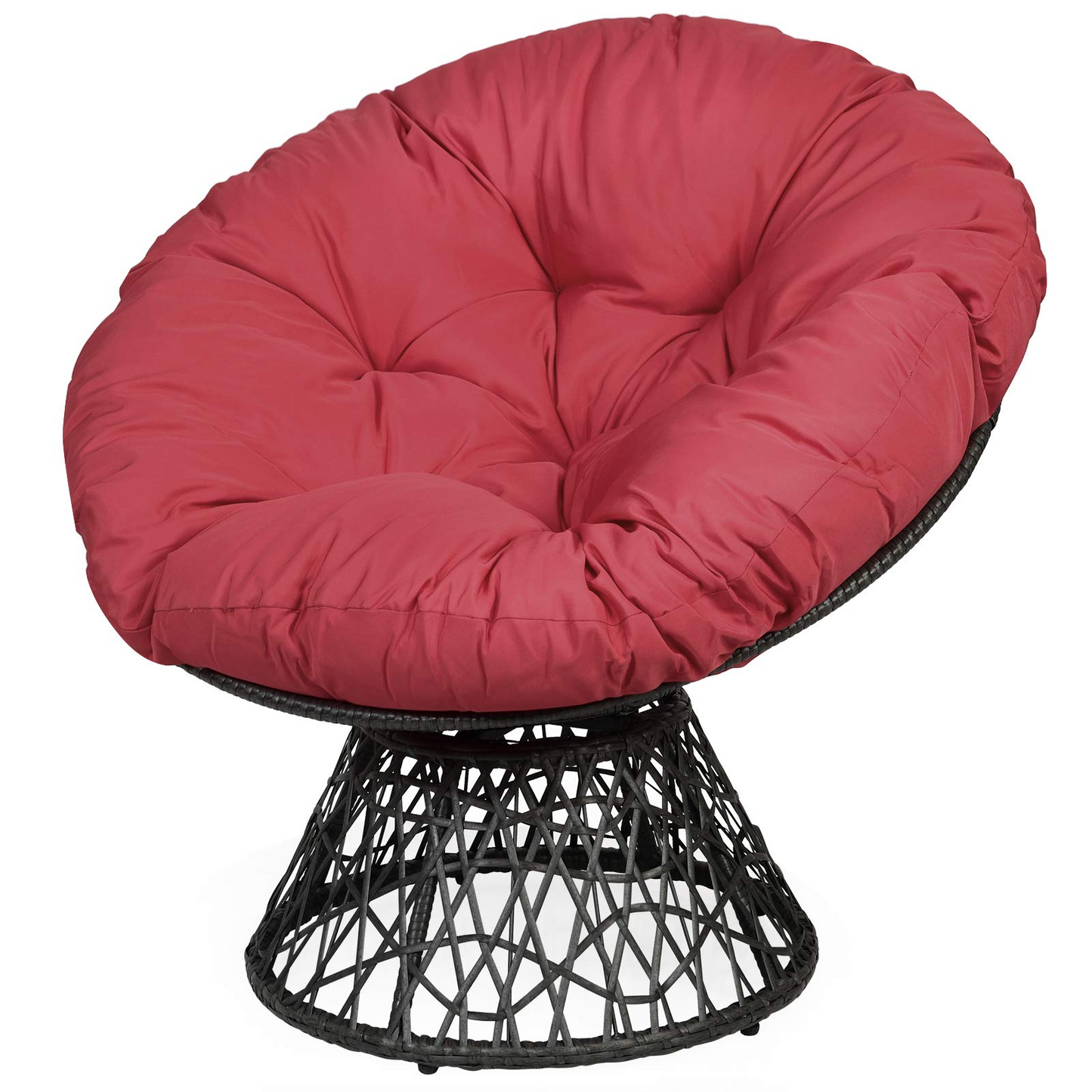 Tangkula Papasan Chair Rattan Ergonomic Chair w/ 360-degree Swivel and Soft Cushion, Solid Structure & Stable Base