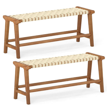 Tangkula Teak Wood Outdoor Bench Patio Backless Wooden Dining Bench